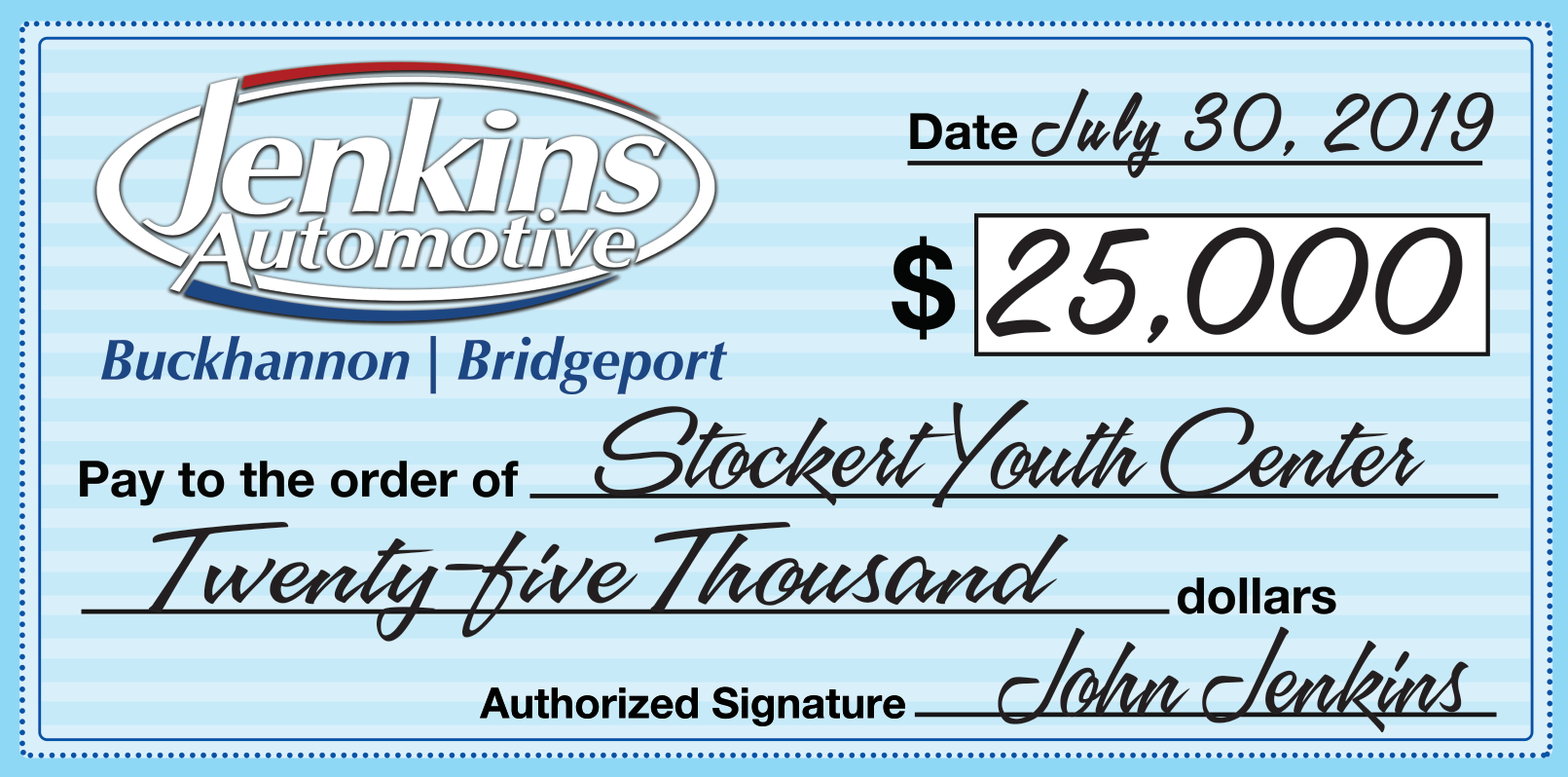 CITY OF BUCKHANNON » Jenkins Automotive Gives 25,000 to Stockert Youth & Community Center for