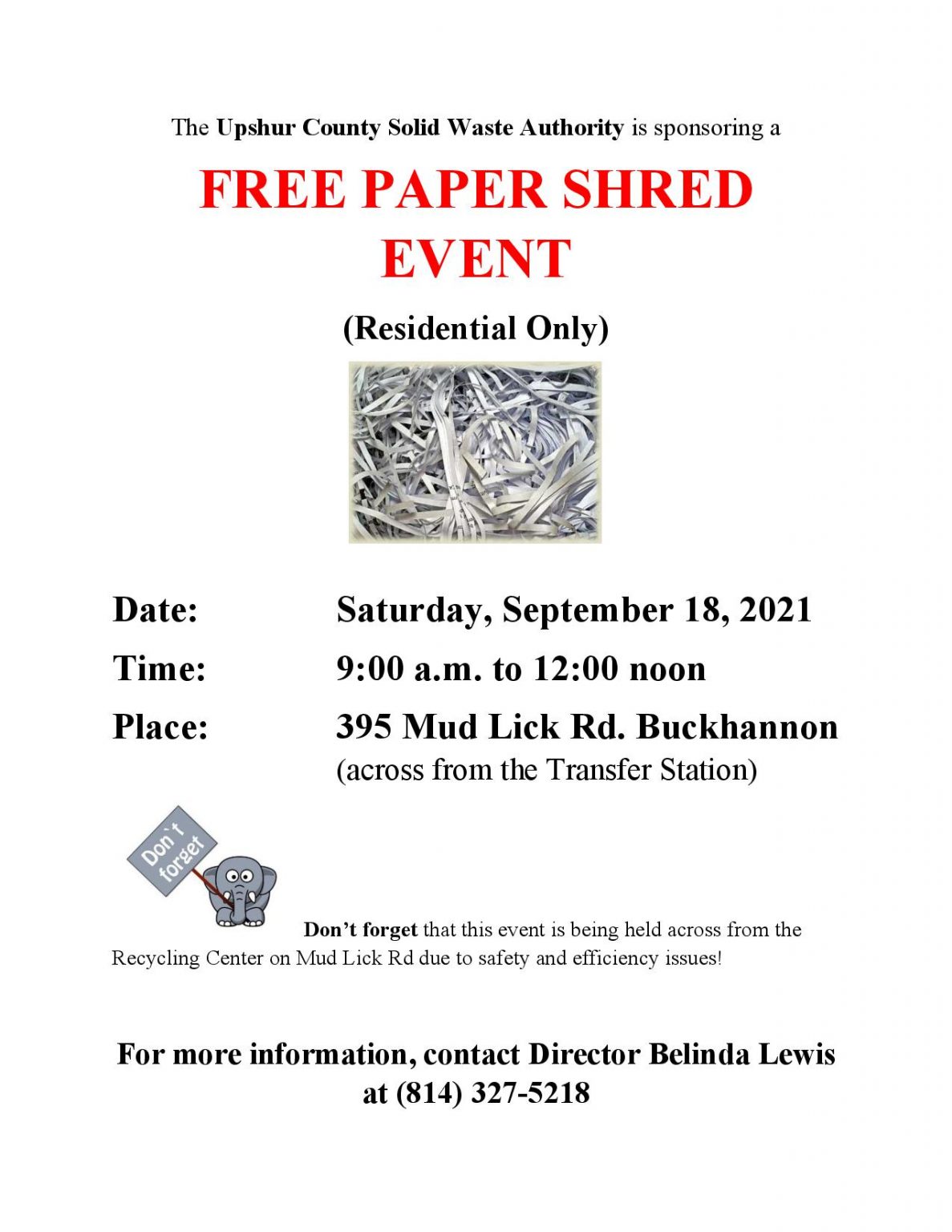 CITY OF BUCKHANNON » Free Paper Shred Event Announced!